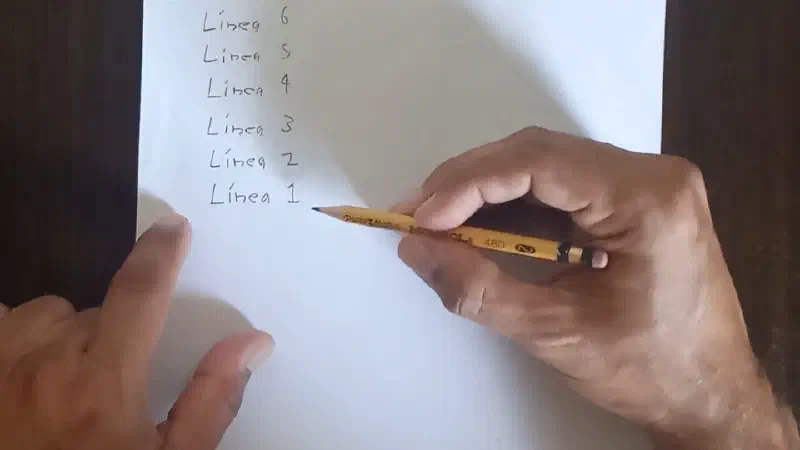 Preparandonos para la consulta - anotamos los seis renglones o 6 linease del hexagrama comenzando con la línea 1 abajo hasta la línea 6 arriba
