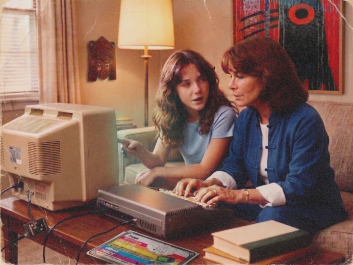 Mostrandole a mi mamá mi versión del programa de ELIZA. 1986