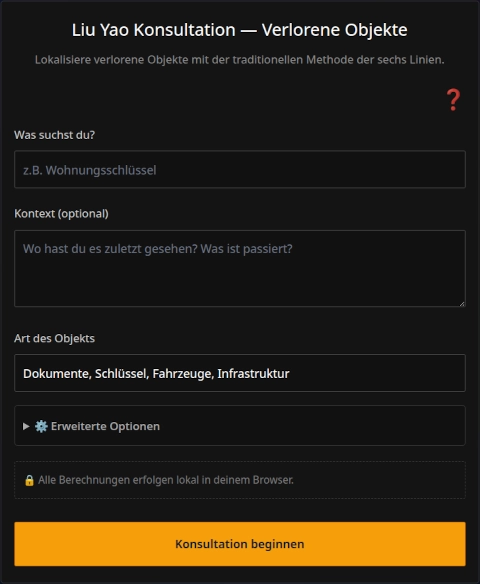 Hauptformular der App zur Suche nach verlorenen Gegenständen